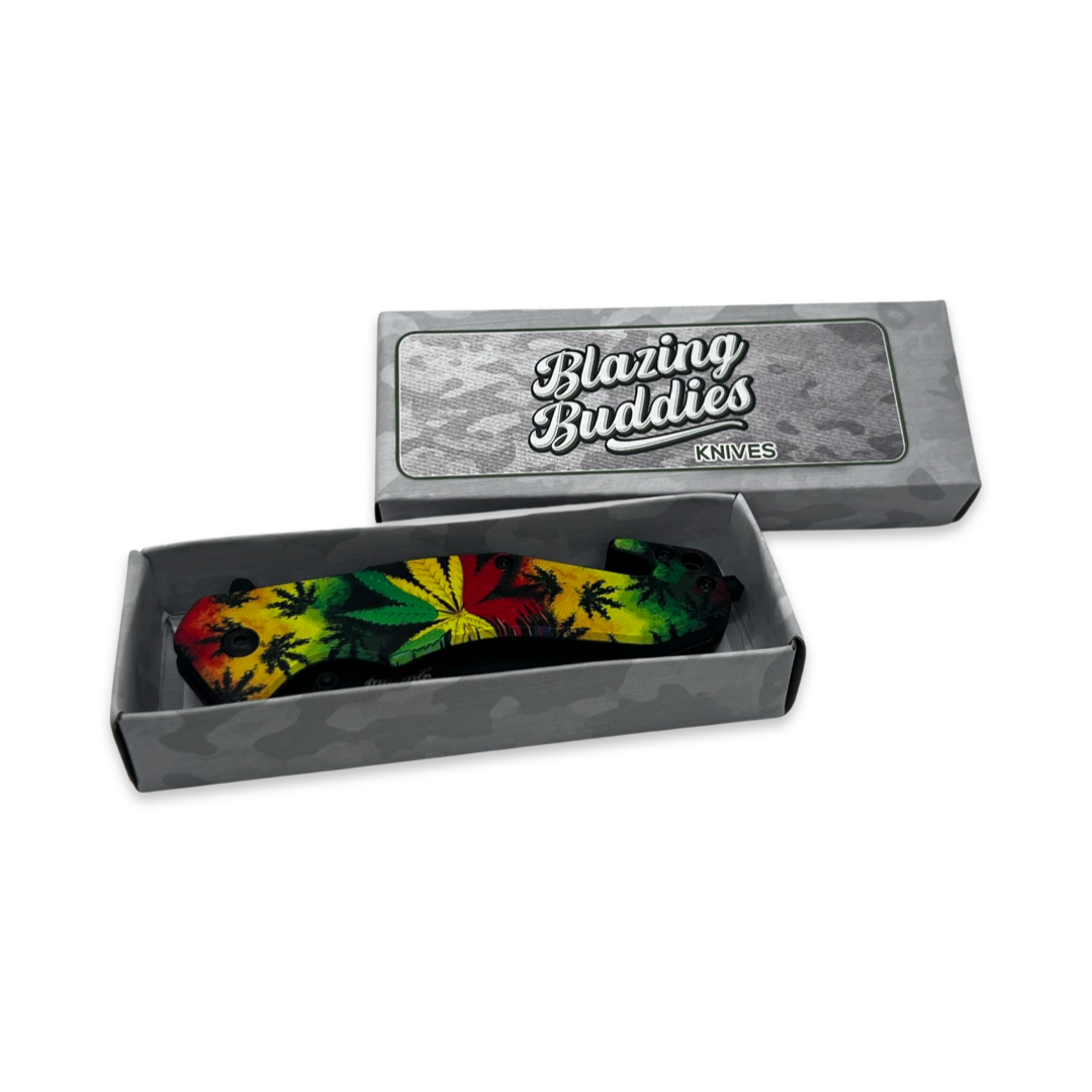 Blazing Buddies Knives - Rasta Hemp Leaves