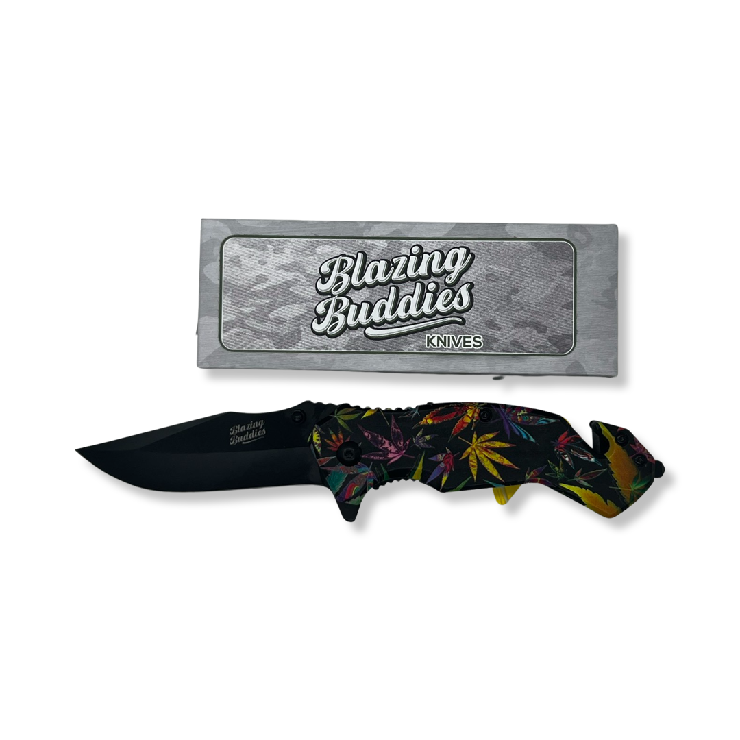 Blazing Buddies Knives - Color Splatter Hemp Leaves