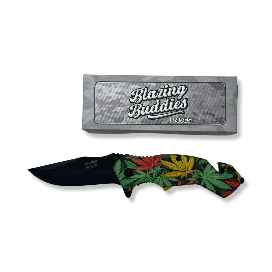 Blazing Buddies Knives - Tri-colored small Hemp Leaves