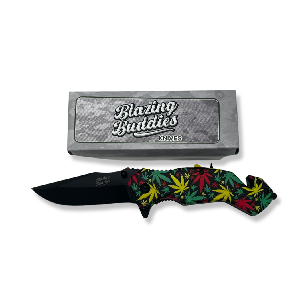 Blazing Buddies Knives - Tri-colored Hemp Leaves