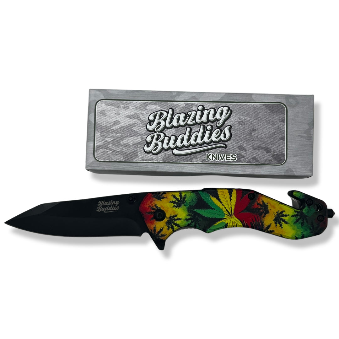 Blazing Buddies Knives - Rasta Hemp Leaves