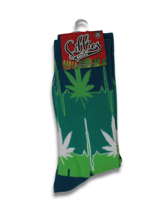 Sillies Socks One Size - Blue Tri-Colored Lines Hemp Leaves