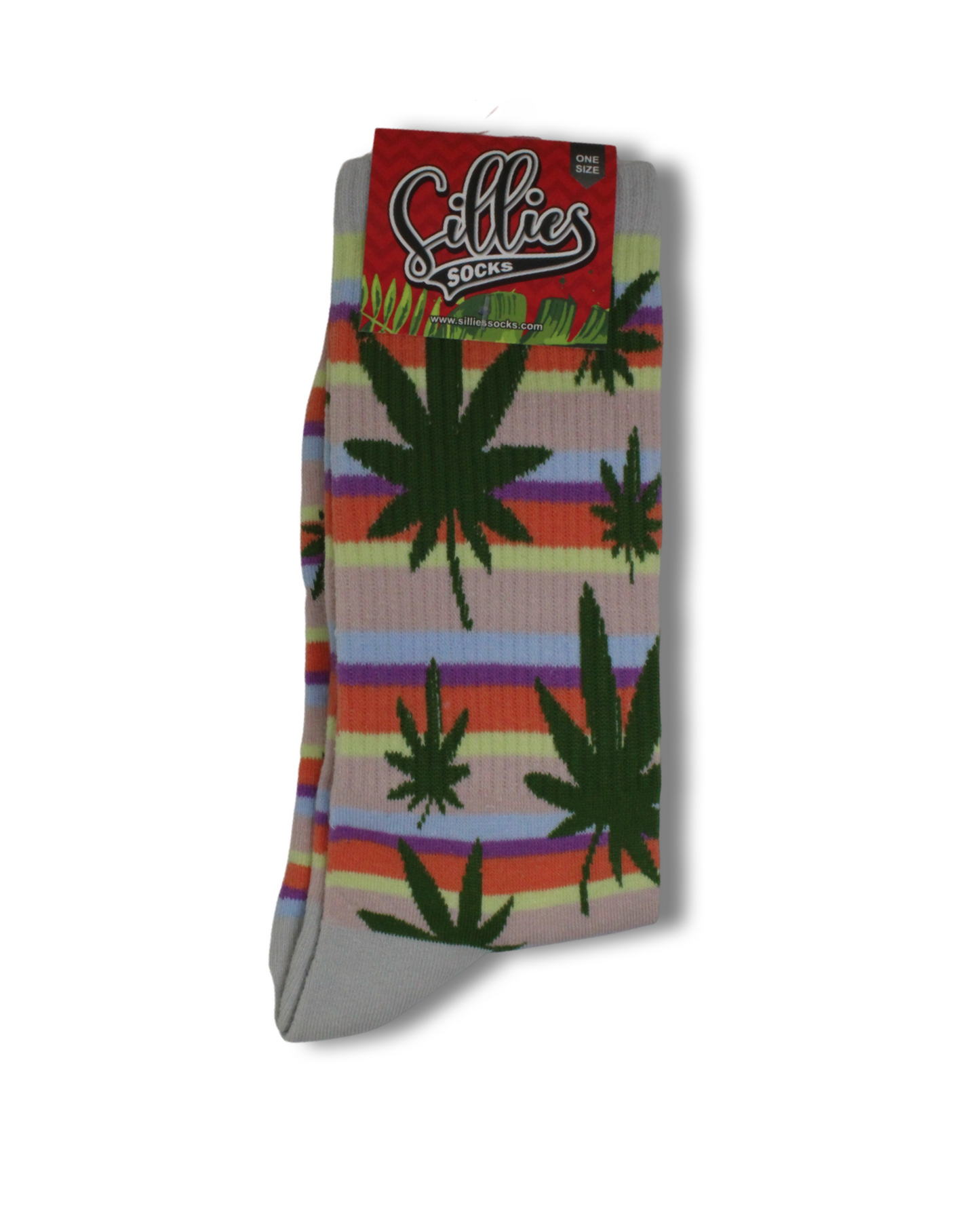 Sillies Socks One Size - Pastel Stripes with Green Hemp Leaves