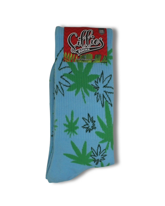Sillies Socks One Size - Light Blue and Green Hemp leaves