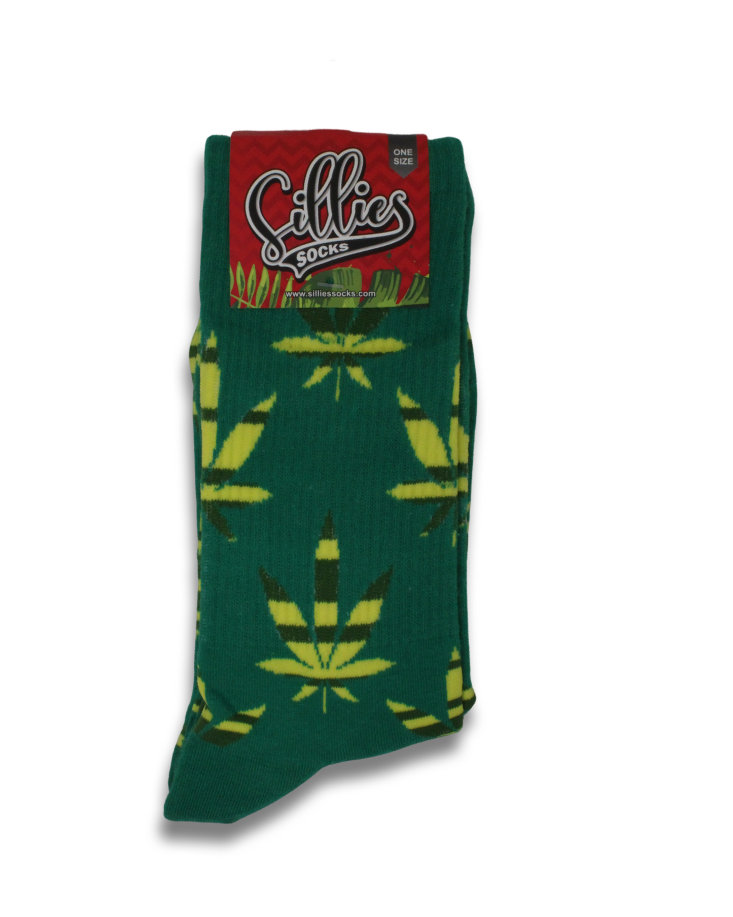 Sillies Socks One Size Green and Yellow Hemp Leaves with Stripes