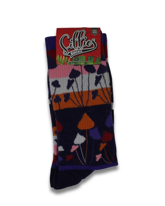 Sillies Socks One Size - Purple 5-Colored Mushrooms
