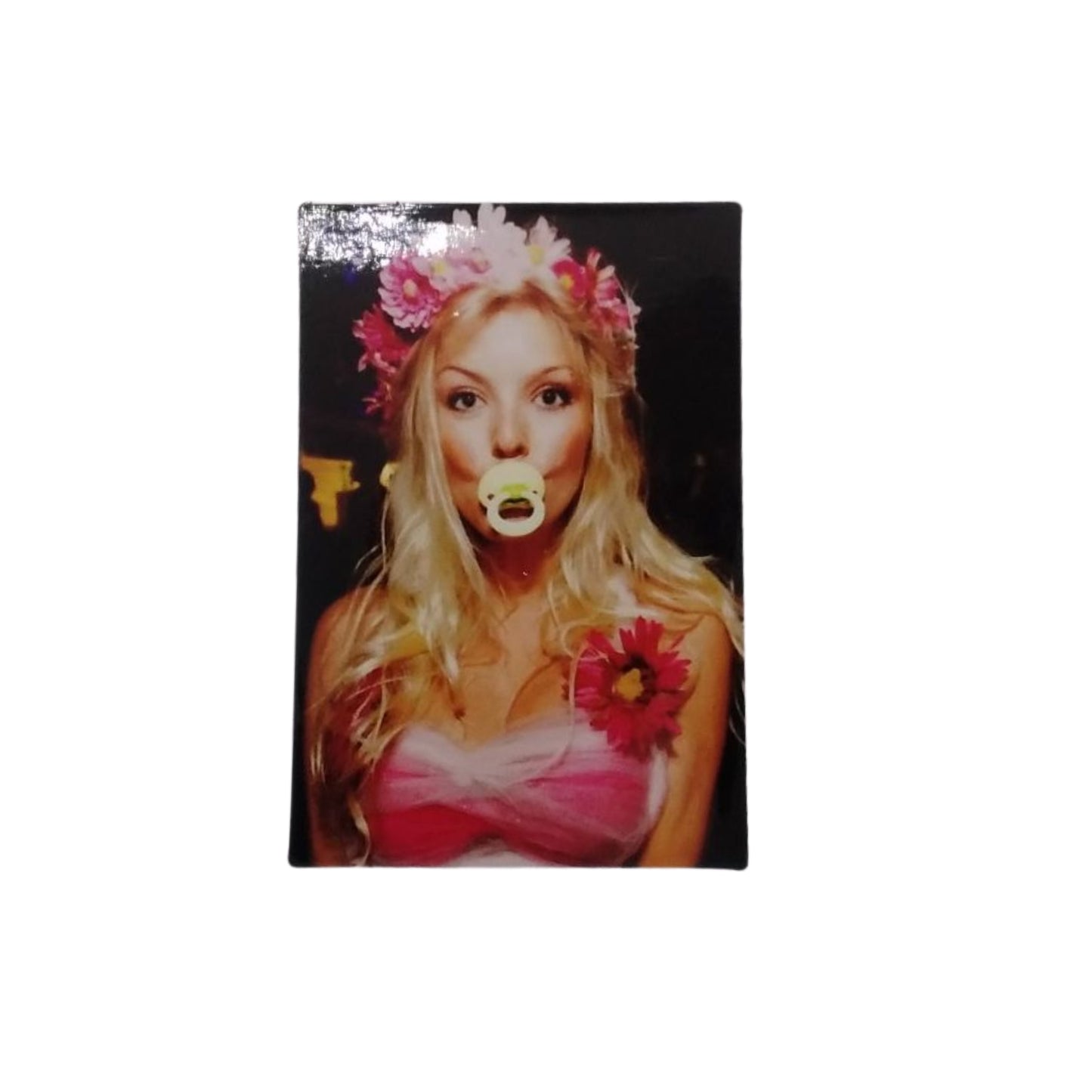 Blonde Women with Pacifier Wearing a Pink Flower Crown - Sticker