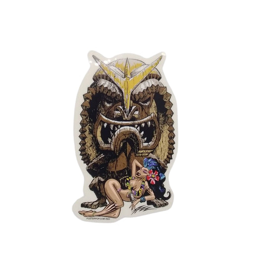 Woman Laying in Front of Tiki - Sticker