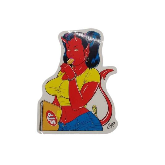 Devil Woman Eating Popsicle - Sticker
