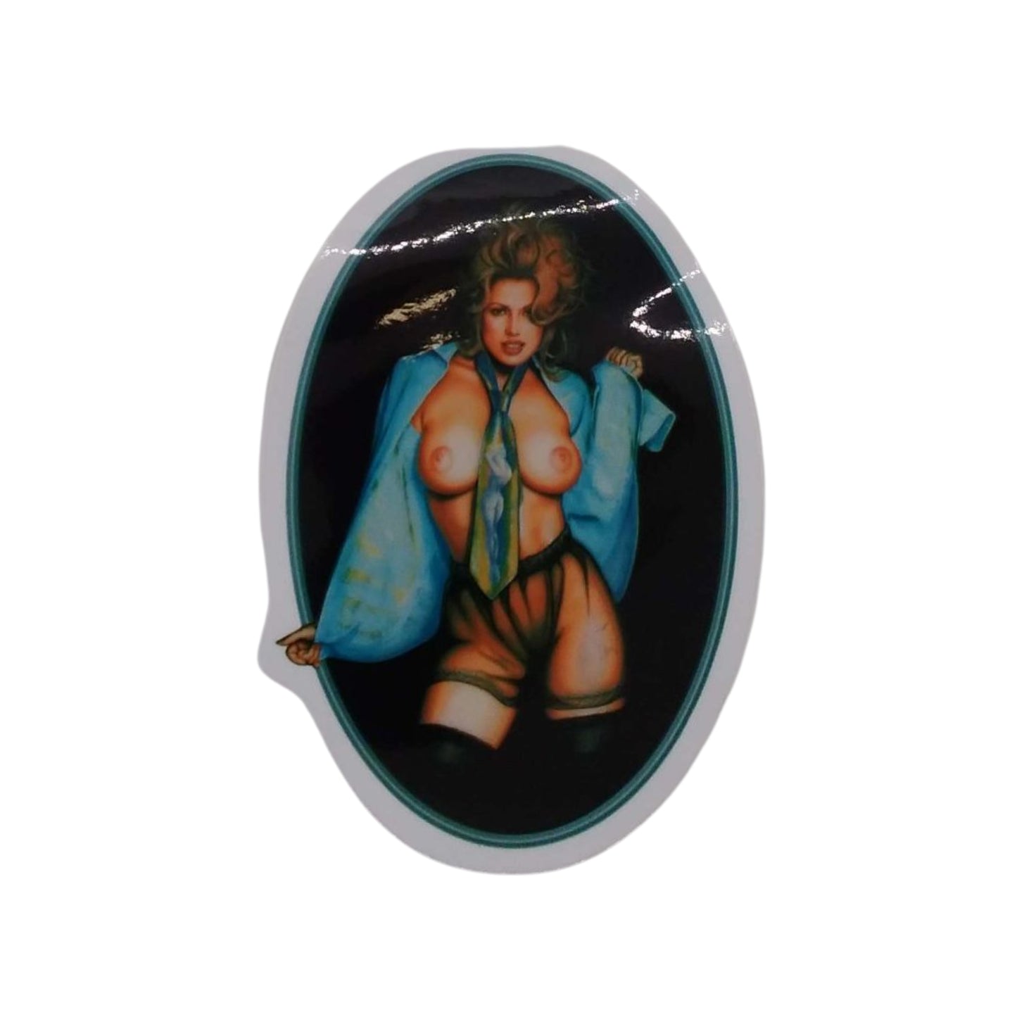Woman Wearing Only Suit Jacket and Tie, Uncensored - Sticker