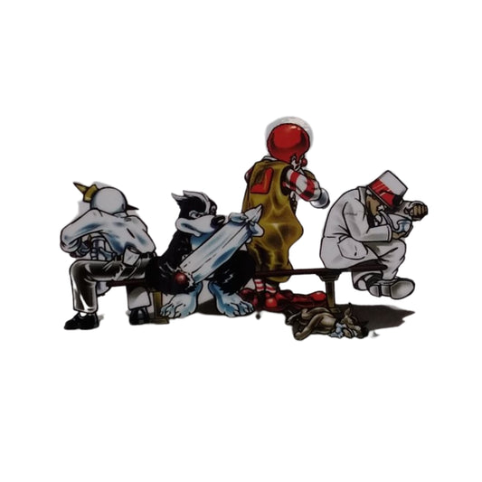 Fast Food Mascots Smoking on a Bench - Sticker